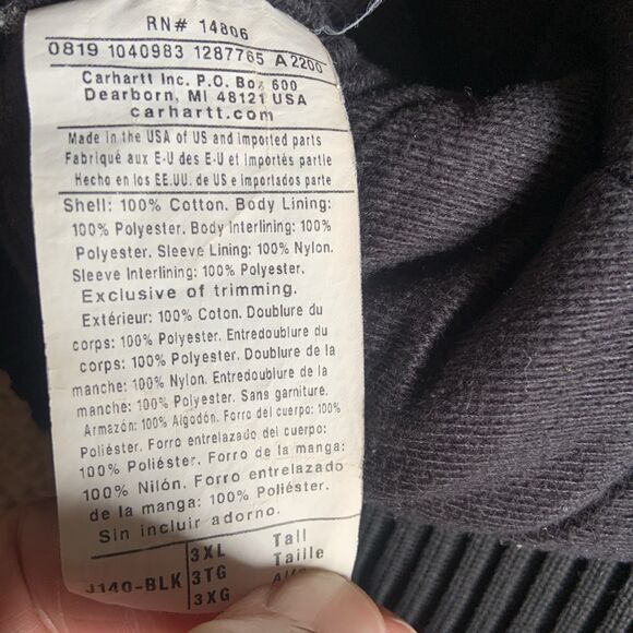 Carhartt Jacket Mens 3XL Black Hooded Canvas Quilt Lined USA Union Made J140 - Picture 9 of 11